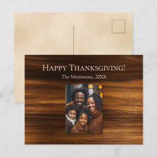 Modern Vertical Thanksgiving Family Photo Wood Holiday Postcard