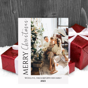 Modern Vertical Typography Merry Christmas Photo  Holiday Postcard