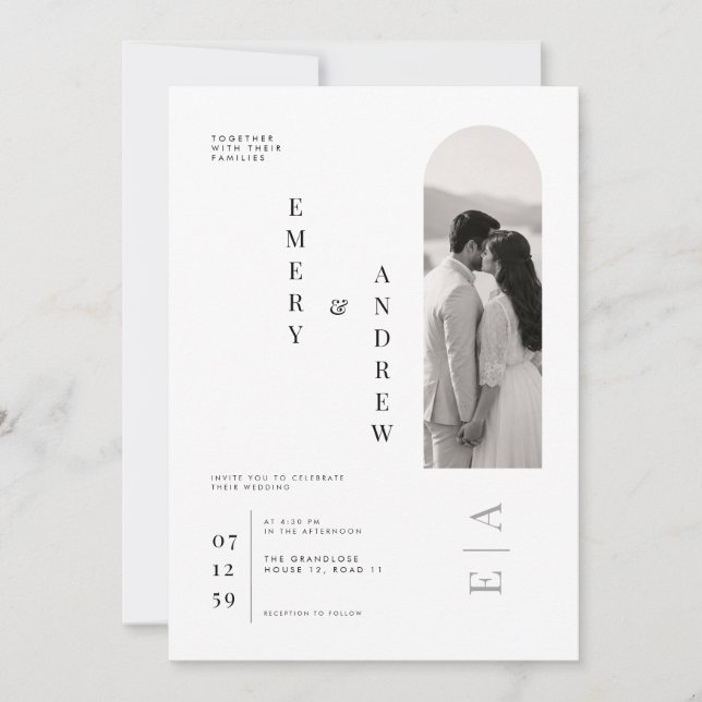 Modern Vertical Typography Wedding Template. Invitation (Front)
