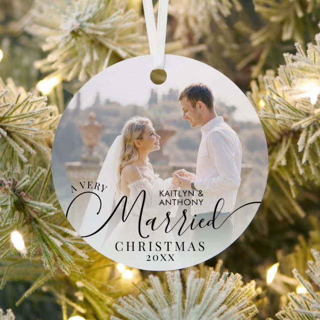 Modern Very Married Christmas Script 2 Photos Metal Tree Decoration (Insitu)