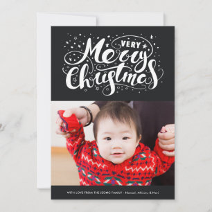 Modern Very Merry Christmas Typography Black Holiday Card
