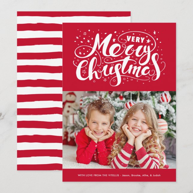 Modern Very Merry Christmas Typography Red Holiday Card (Front/Back)