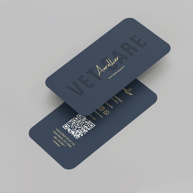 Modern Vet Veterinary Dark Blue Gold Veterinarian  Business Card (Modern Vet Veterinary Dark Blue Gold Veterinarian Business Card
)