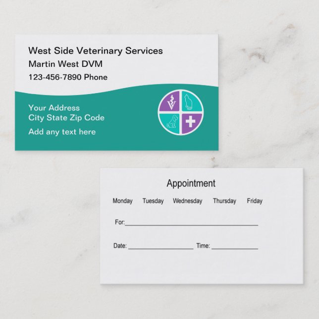 Modern Veterinarian Animal Hospital  Business Card (Front/Back)