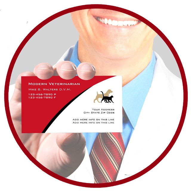 Modern Veterinarian Business Cards (Veterinarian Animal Hospital Business Cards by CustomBusinessTemplates)