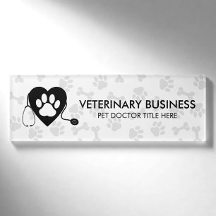 Modern Veterinarian Paw Heart Stethescope Pet Name Tag