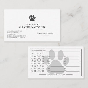 Modern Veterinarian Veterinary Clinic Paw Logo Appointment Card