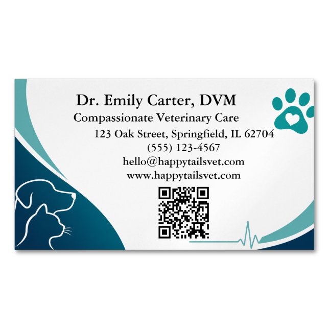 Modern Veterinary With QR Code Magnetic Business Card (Front)