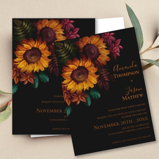  Modern Vibrant Black Burnt Orange Floral Wedding Invitation (Modern Vibrant Black Burnt Orange Floral Wedding Invitation)