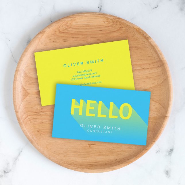 Modern Vibrant Blue and Yellow Hello Typography Business Card (Creator Uploaded)