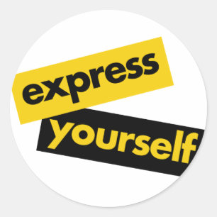 Modern, vibrant, bold graphic of Express Yourself Classic Round Sticker