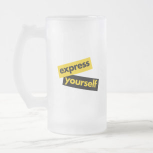 Modern, vibrant, bold graphic of Express Yourself Frosted Glass Beer Mug