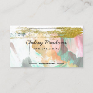Modern Vibrant Brush Strokes & Gold Glitter Business Card