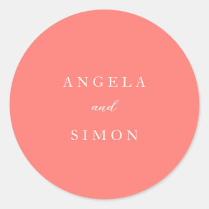 Modern Vibrant Coral Simple Wedding Classic Round Sticker