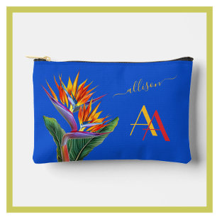 Modern Vibrant Floral Name Custom Monogram Accessory Pouch