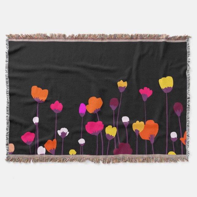 Modern Vibrant Flower Art Throw Blanket (Front)