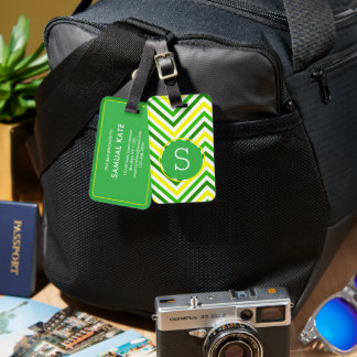 Modern Vibrant Green and Yellow Chevron Pattern  Luggage Tag