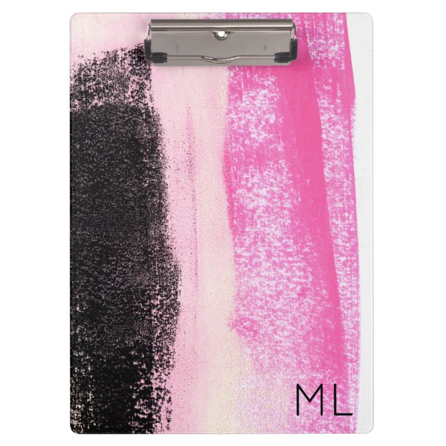 Modern Vibrant Hot Pink Black Ink Monogram Clipboa Clipboard (Front)