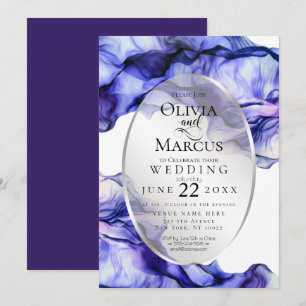 Modern Vibrant Navy Plum Abstract Ink Invitation