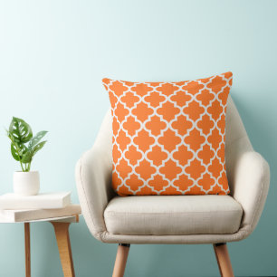 Modern Vibrant Orange and White Quatrefoil Pattern Cushion