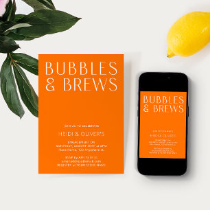 Modern Vibrant Orange Bubbles & Brews Engagement Invitation
