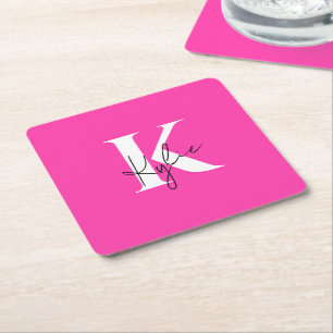 Modern Vibrant Personalised Monogram Name - Square Paper Coaster