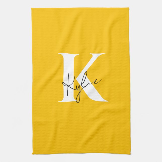 Modern Vibrant Personalised Monogram Name -  Tea Towel (Vertical)