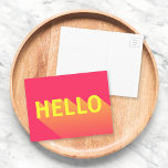 Modern Vibrant Pink and Yellow Hello Typography Postcard<br><div class="desc">Send a cheery hello to family and friends with this fun colourful pink card featuring a modern abstract design of a yellow "Hello" with a long shadow gradient. *Please note that the Zazzle Watermark that appears in the zoom preview will NOT appear on the final printed product. © Rosewood and...</div>