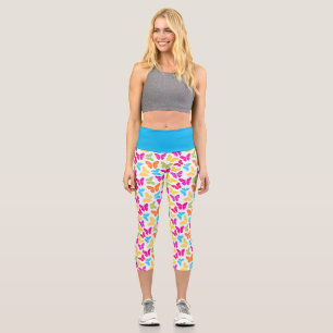 Modern Vibrant Rainbow Butterfly Cute Pattern  Capri Leggings