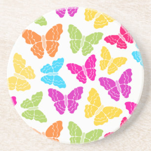 Modern Vibrant Rainbow Butterfly Cute Pattern Coaster