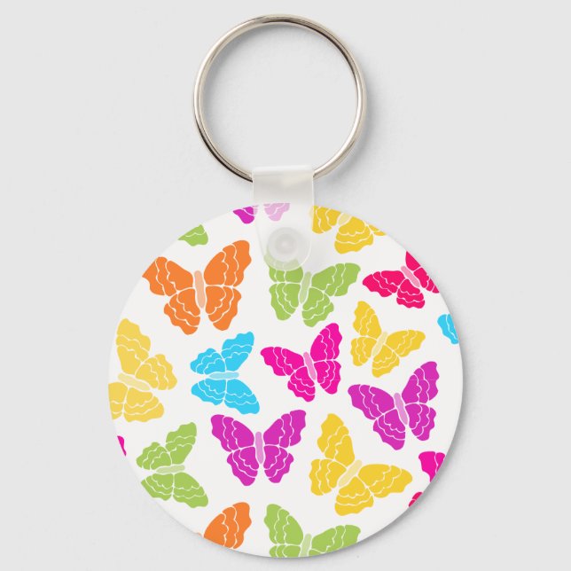 Modern Vibrant Rainbow Butterfly Cute Pattern  Key Ring (Front)