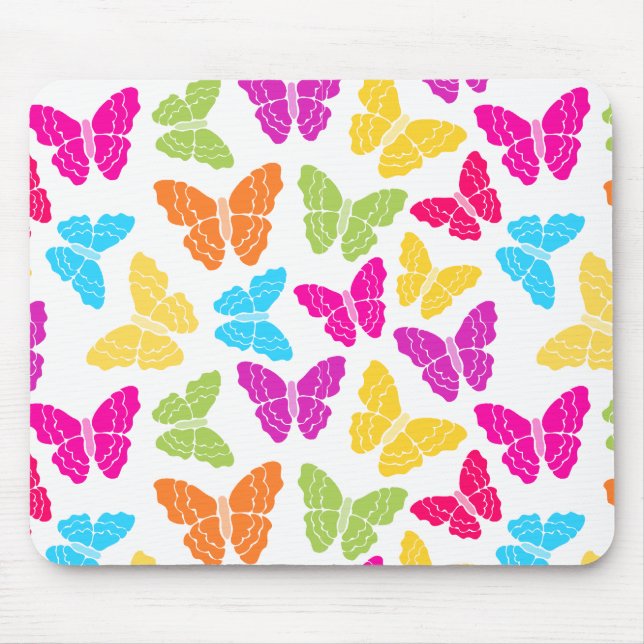 Modern Vibrant Rainbow Butterfly Cute Pattern  Mouse Mat (Front)