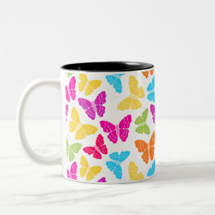 Modern Vibrant Rainbow Butterfly Cute Pattern Two-Tone Coffee Mug