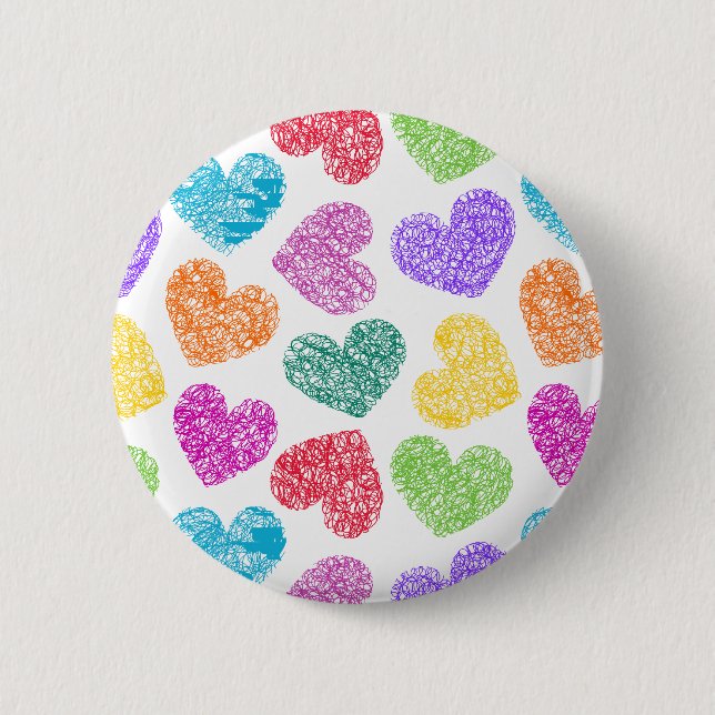Modern Vibrant Rainbow Doodle Hearts Cute Pattern 6 Cm Round Badge (Front)