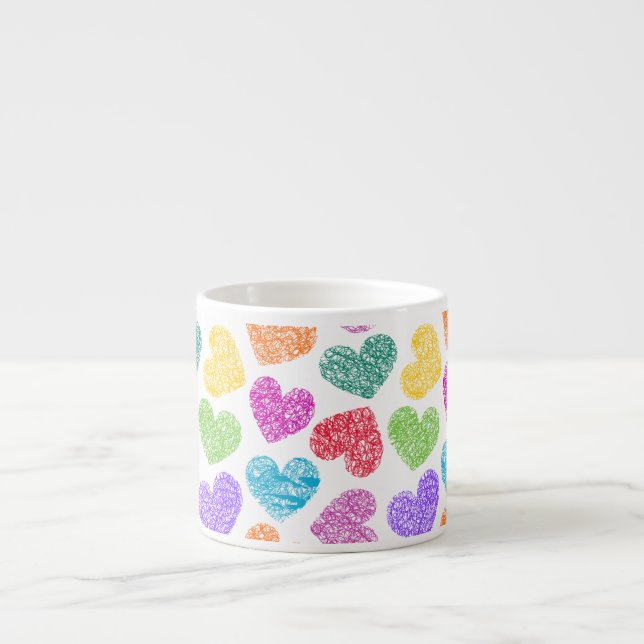 Modern Vibrant Rainbow Doodle Hearts Cute Pattern Espresso Cup (Front)
