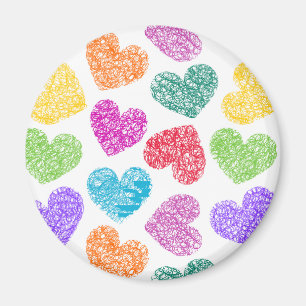 Modern Vibrant Rainbow Doodle Hearts Cute Pattern Magnet