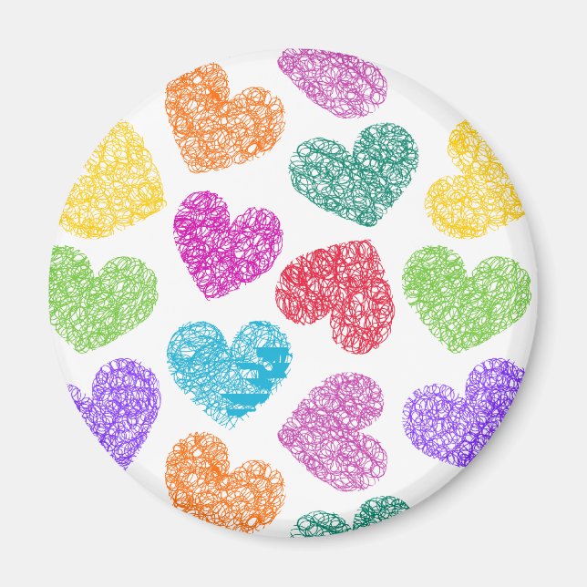 Modern Vibrant Rainbow Doodle Hearts Cute Pattern Magnet (Front)