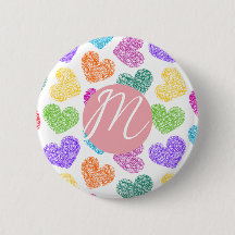 Modern Vibrant Rainbow Doodle Hearts Monogrammed