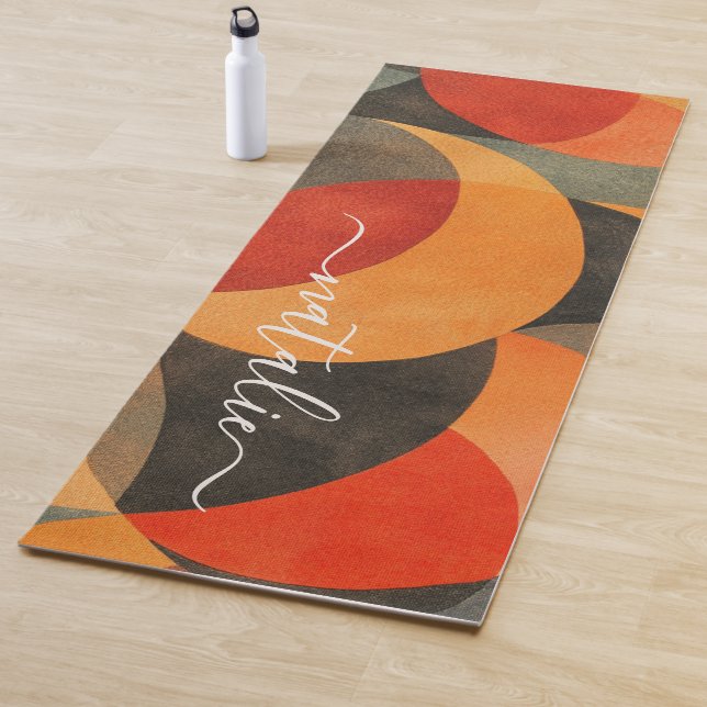 Modern Vibrant Retro Abstract Monogram Yoga Mat (In Situ)