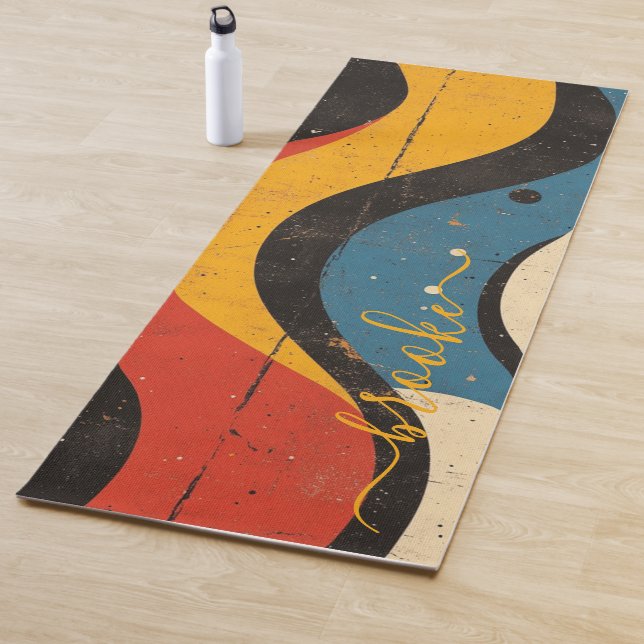 Modern Vibrant Retro Wave Monogram Yoga Mat (In Situ)