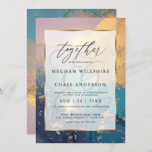 Modern Vibrant Watercolor Gold Mauve Blue Invitation