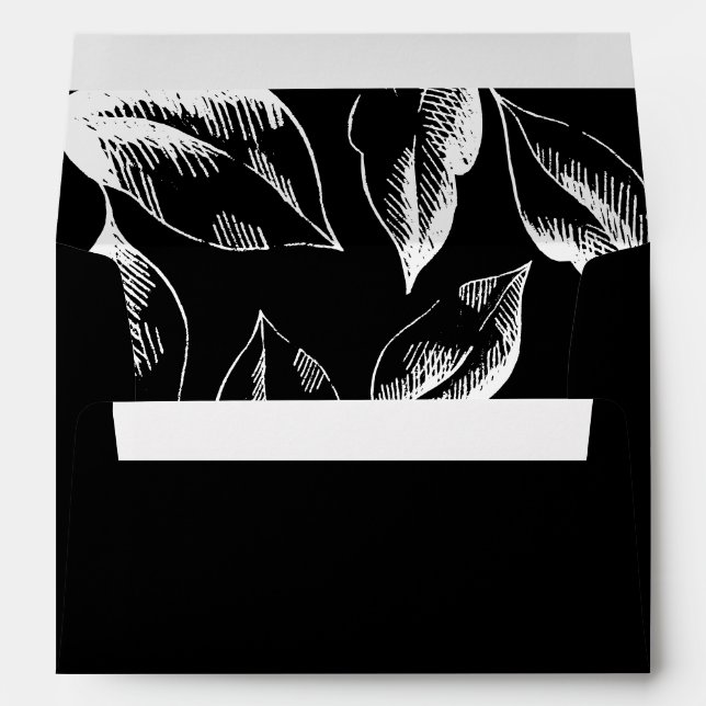 Modern Victorian Black & White Greenery Wedding Envelope (Back (Bottom))
