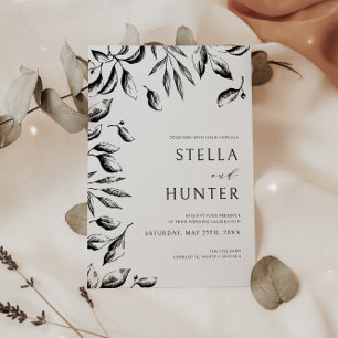 Modern Victorian Black & White Greenery Wedding Invitation