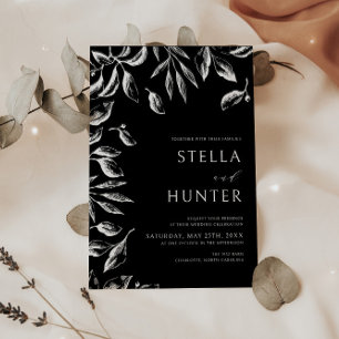 Modern Victorian Black & White Greenery Wedding Invitation