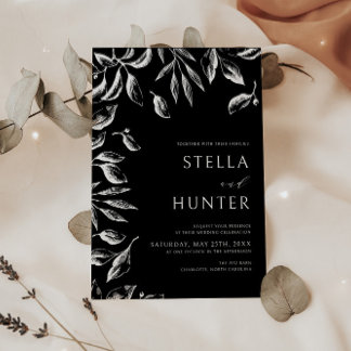 Modern Victorian Black & White Greenery Wedding Invitation