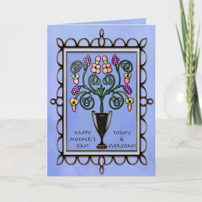 Modern Victorian Bouquet on Blue (Personalised) Card (Front)