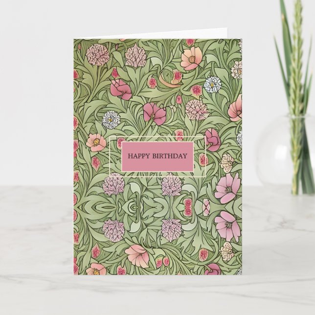 Modern Victorian Inspired Floral Happy Birthday Card (Front)