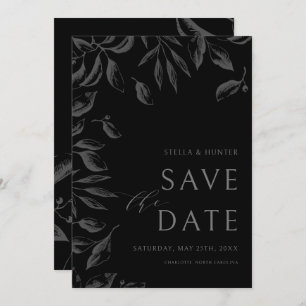 Modern Victorian Monochrome Greenery Save the Date