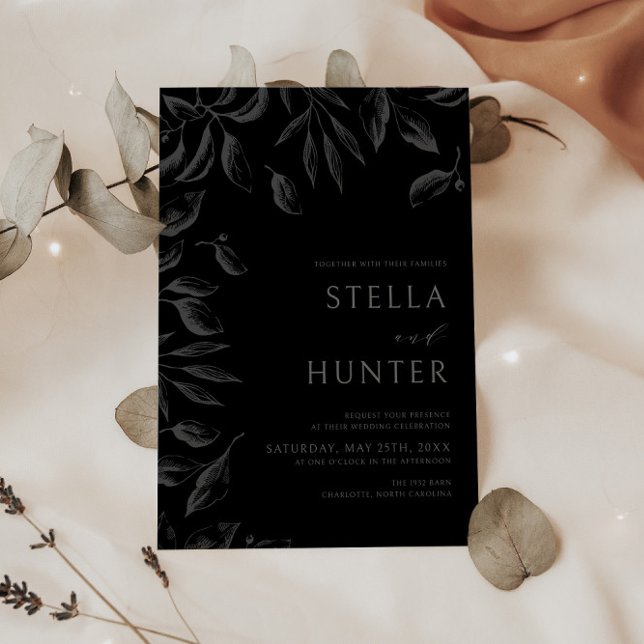 Modern Victorian Monochrome Greenery Wedding Invitation (Creator Uploaded)