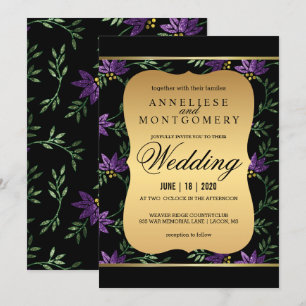 Modern Victorian Purple Glitter Floral Wedding Invitation